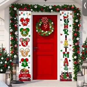 Mickey Mouse-Themed Christmas Door Hanging Banners: 2 Pieces, 12 x 70.8 inches